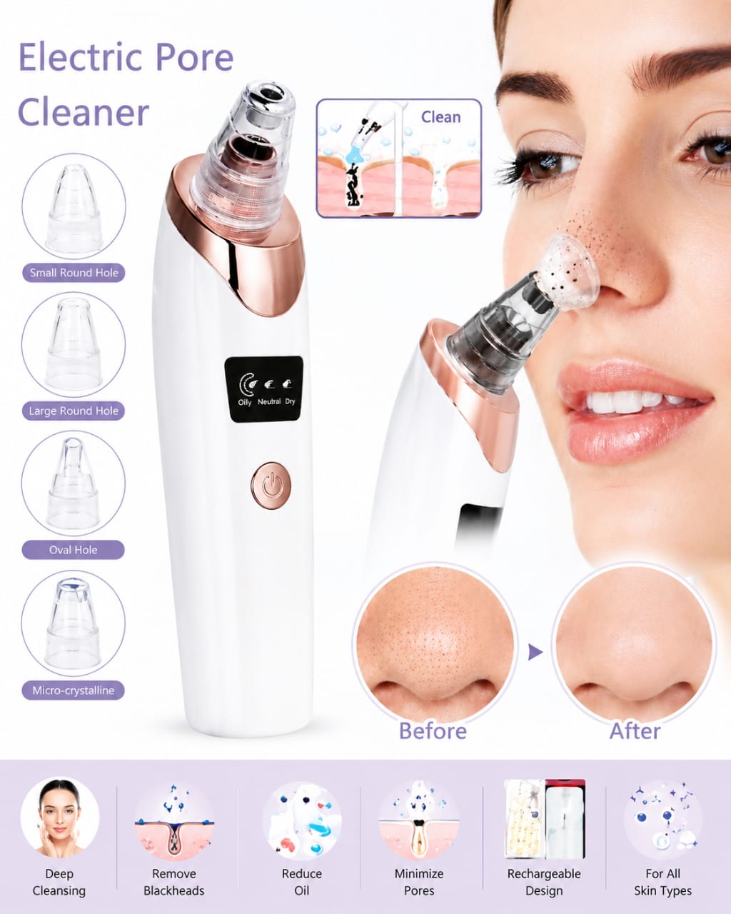 Face Vacuum Suction Blackhead Remover Pore Cleaner | Electric Deep Cleansing Tool for Nose &amp; Face