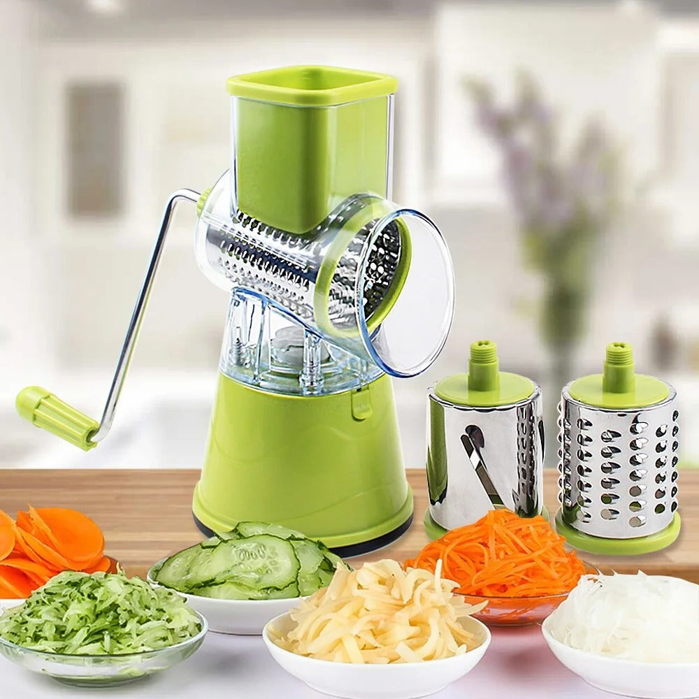 Multi-Purpose 3-in-1 Rotary Cheese Grater & Vegetable Slicer