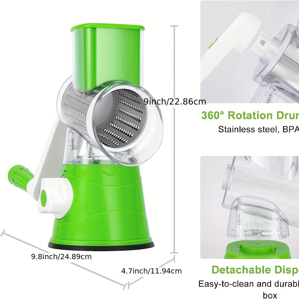Multi-Purpose 3-in-1 Rotary Cheese Grater & Vegetable Slicer