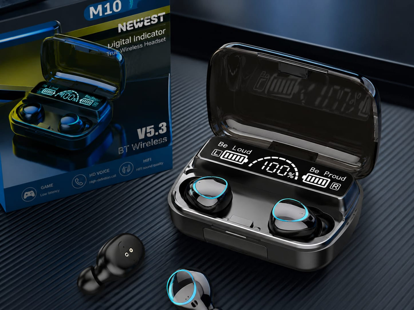 M10 TWS Bluetooth 5.3 Wireless Earbuds with LED Display & Charging Case