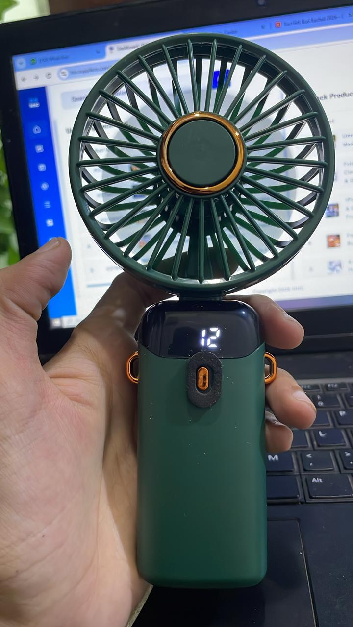 Portable Mini Handheld Fan with Digital LED Display & Lanyard | Rechargeable Mini Cooling Fan