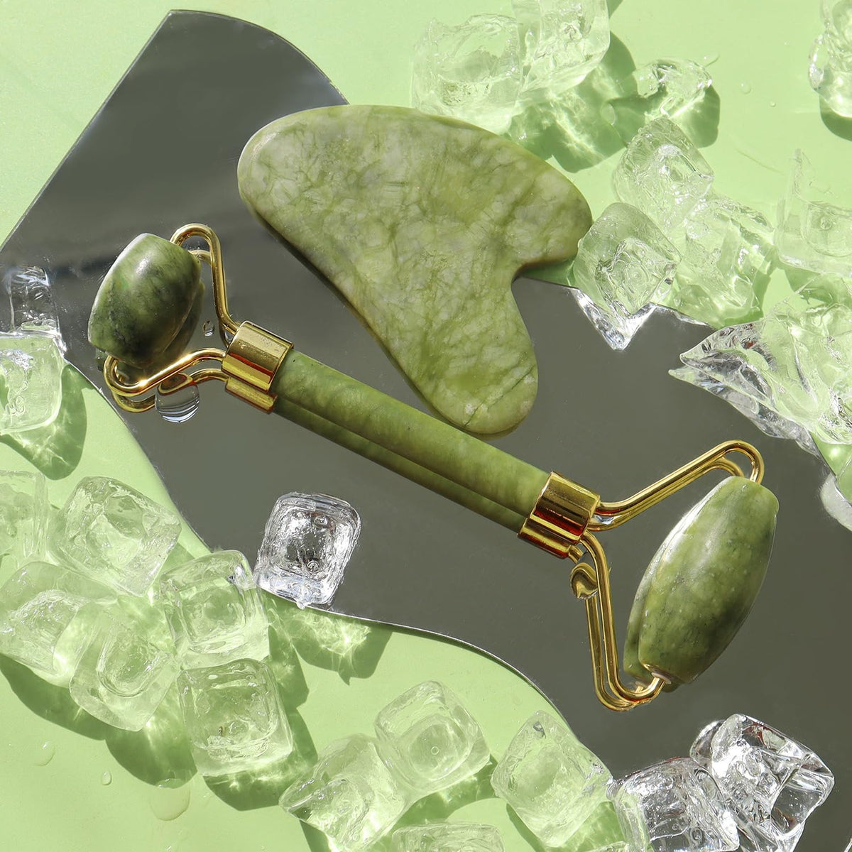 100% Natural Jade Roller & Gua Sha Set - Anti-Aging Face Massager