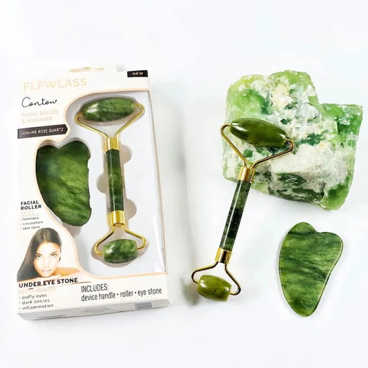 100% Natural Jade Roller & Gua Sha Set - Anti-Aging Face Massager