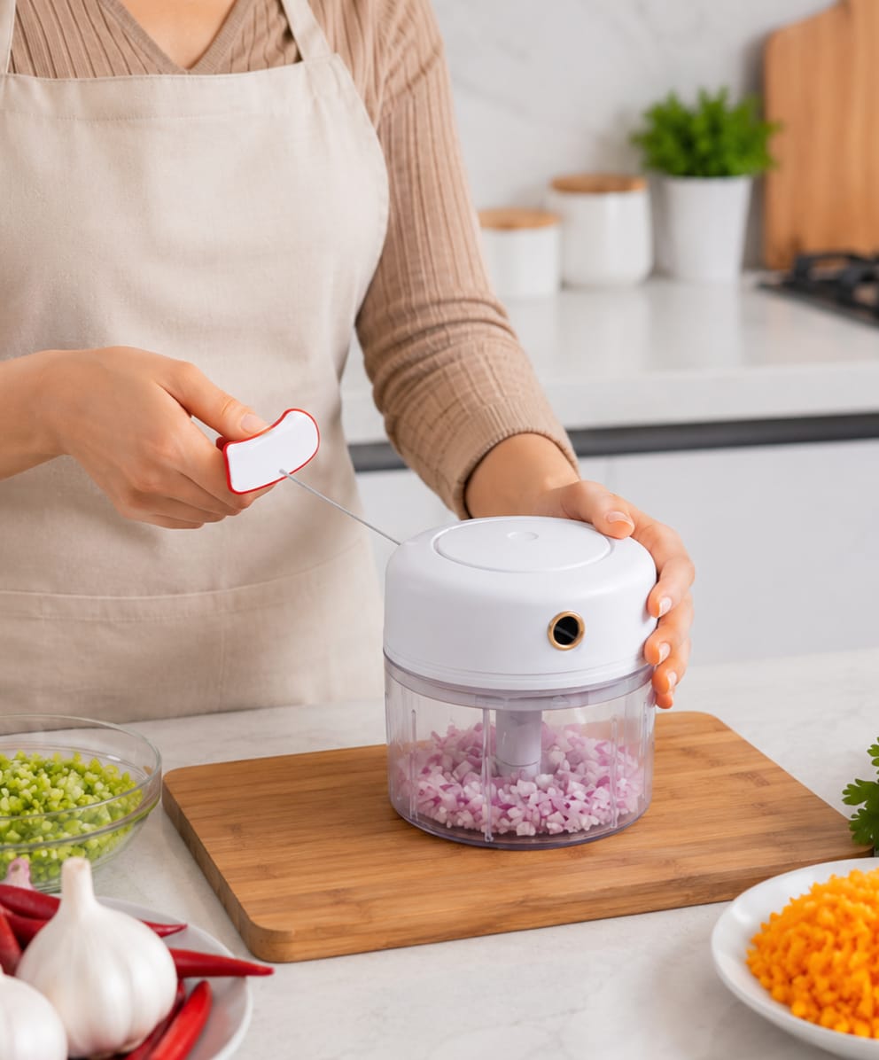 Mini Food Chopper – Hand-Powered Meat Grinder, Mincer, Mixer & Blender for Fruits, Vegetables, Nuts, and Meat | Powerful & Portable Kitchen Tool