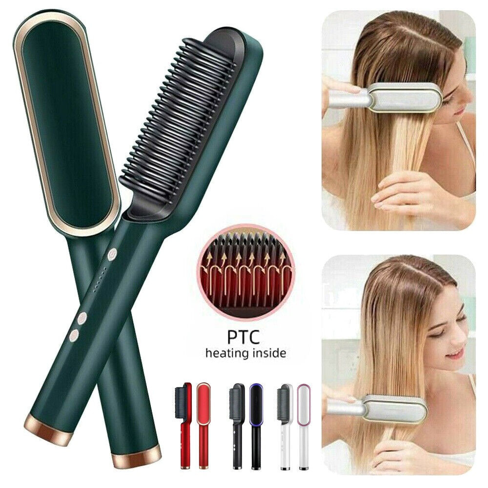 2-in-1 Electric Hair Straightener Comb Brush – Fast Heating Styling Tool