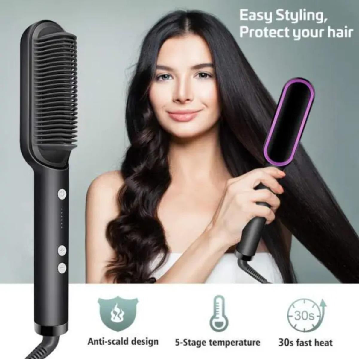 2-in-1 Electric Hair Straightener Comb Brush – Fast Heating Styling Tool