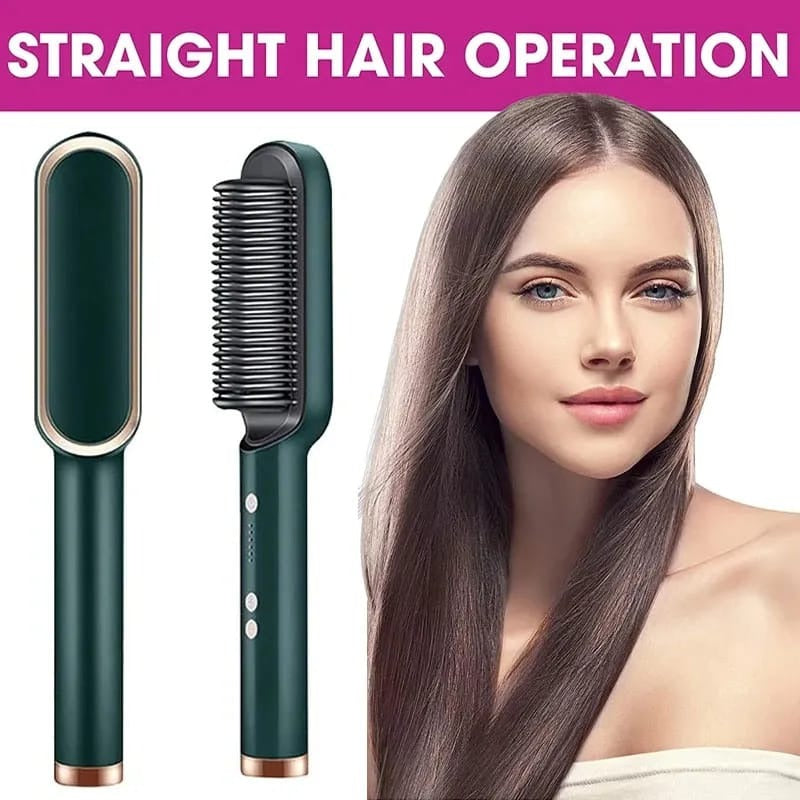2-in-1 Electric Hair Straightener Comb Brush – Fast Heating Styling Tool