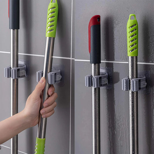 (pack of 3) Wall-Mounted Mop & Broom Holder - Self Adhesive Storage Organizer