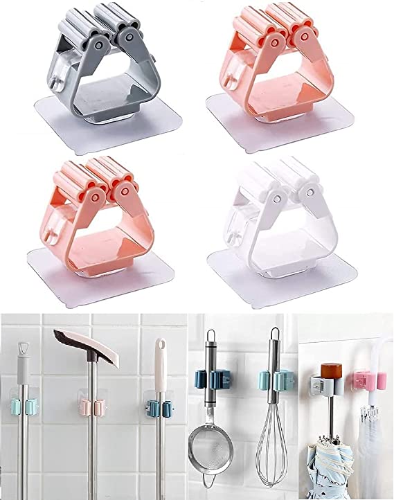 (pack of 3) Wall-Mounted Mop & Broom Holder - Self Adhesive Storage Organizer