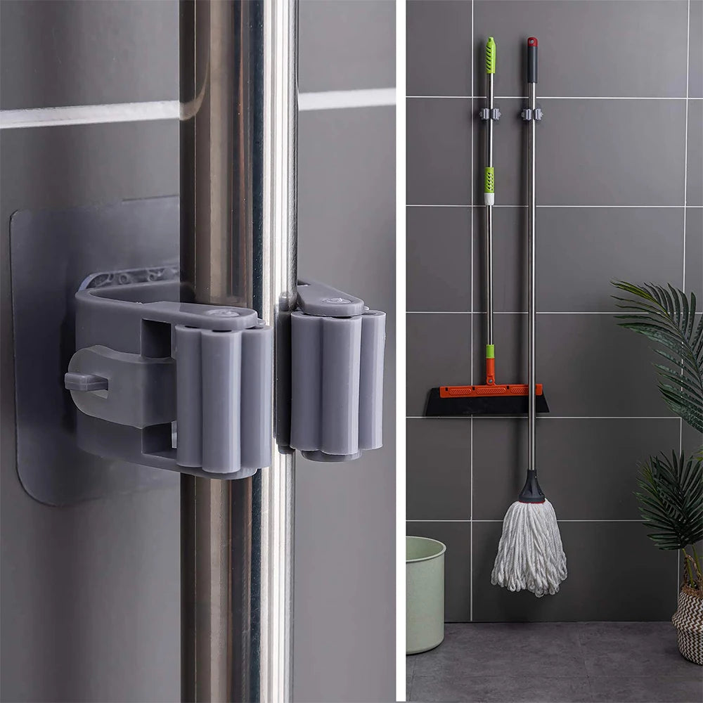 (pack of 3) Wall-Mounted Mop & Broom Holder - Self Adhesive Storage Organizer