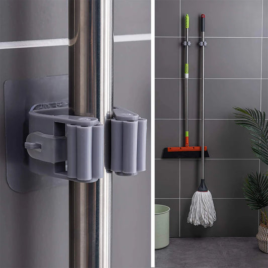 (pack of 3) Wall-Mounted Mop & Broom Holder - Self Adhesive Storage Organizer