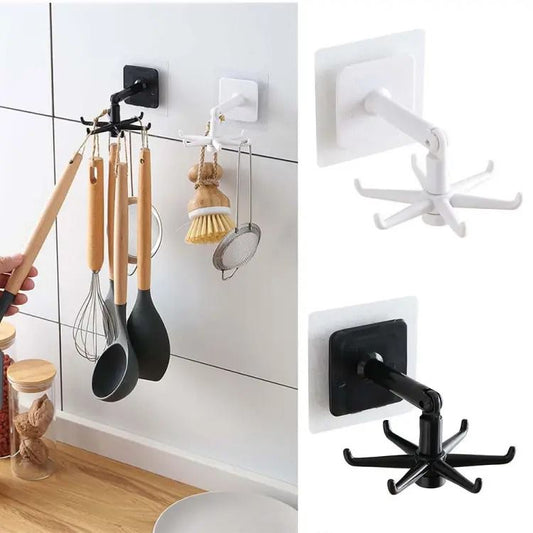 360° Rotating Kitchen Utensil Holder & Wall Hook Organizer (Self-Adhesive)