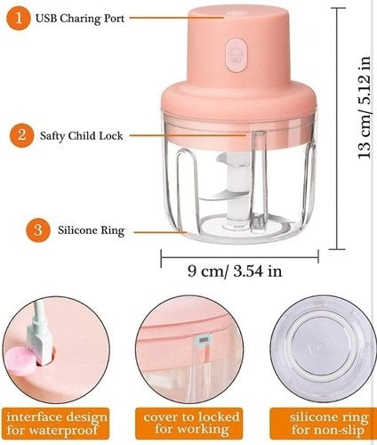 Mini Food Chopper Portable USB Rechargeable Vegetable Garlic Meat Grinder | With Cable - Size 250ml Rs 833