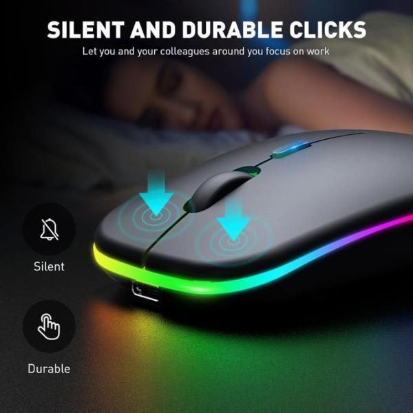 Dual Mode Wireless Mouse - Bluetooth 5.1 & 2.4GHz Rechargeable RGB Mouse with Symphony Lighting