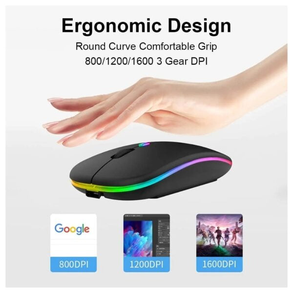 Dual Mode Wireless Mouse - Bluetooth 5.1 & 2.4GHz Rechargeable RGB Mouse with Symphony Lighting