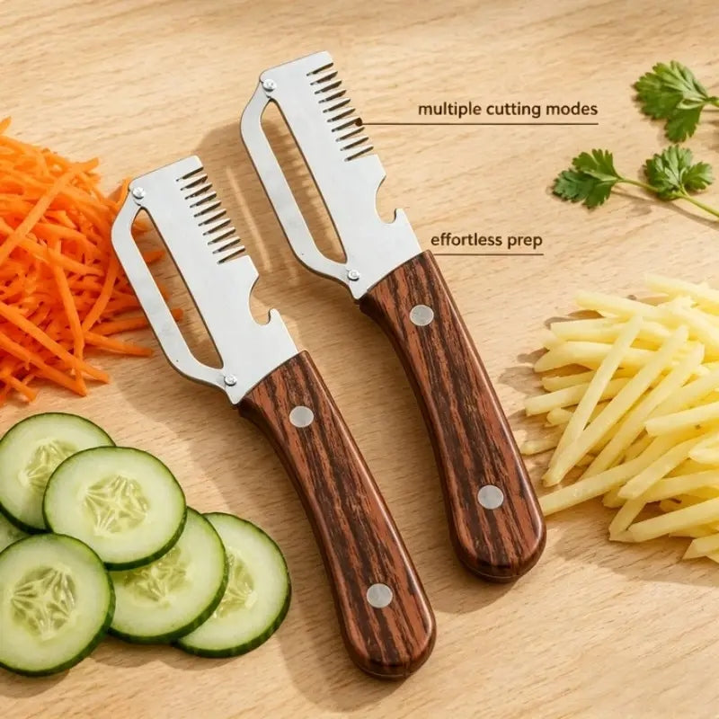 3-in-1 Multifunctional Vegetable Peeler & Slicer with Wooden Handle