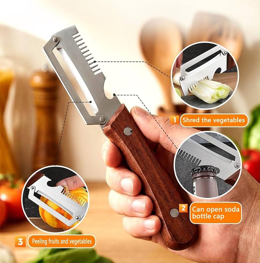 3-in-1 Multifunctional Vegetable Peeler & Slicer with Wooden Handle